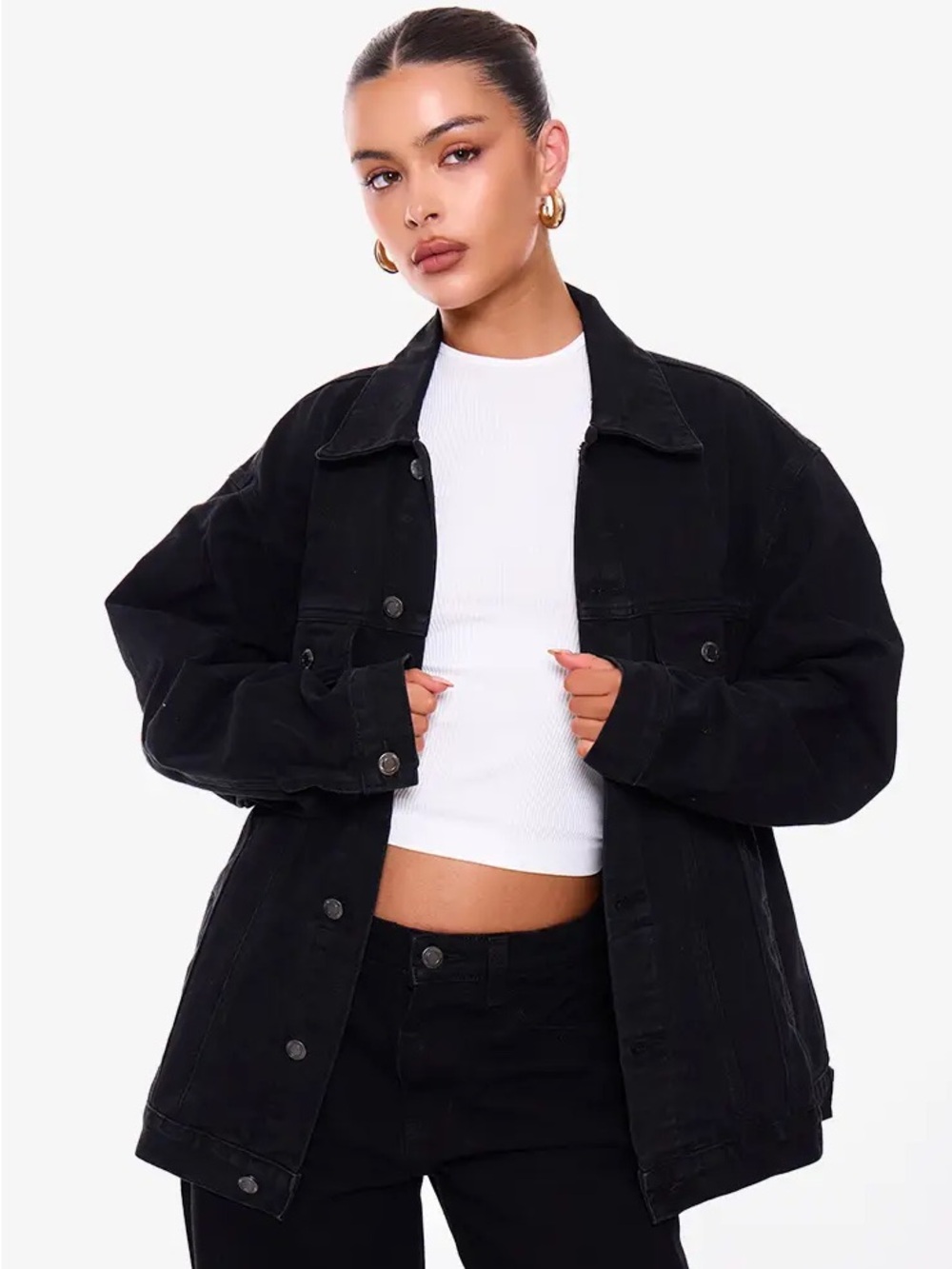 PLT WASHED BLACK OVERSIZED BOYFRIEND DENIM JACKET